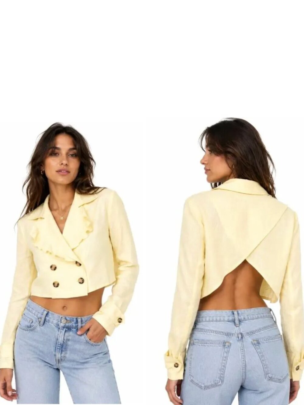 Free People | 100% Linen Bennie Cropped Blazer Jacket Butter Yellow | Size XS